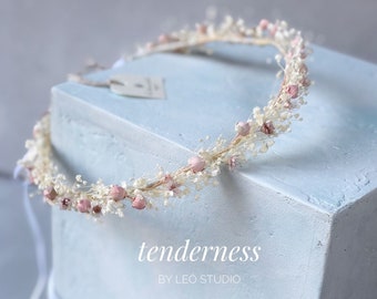 White Dried Flower Crown, Bridal Headpiece, Communion Crown