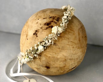 Bridal Crown, Communion Crown, Headpieces of Dried Flowers and white paper roses, Thin bridal tiara, Boho Bridal Crown, Bridal Head wreath