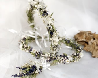 Bridal Crown of dried Flowers, Communion Crown, Series Lavender Spring, Bridal Hair Wreath, Groom Pin, Bridal headpieces, Floral Crown