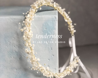 Thin Dried Flower Crown, White Gypsophila Bridal Headpiece