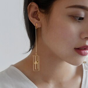 3D Minimalist Abstract Architectural Earrings • 18K Gold-Plated •Statement Drop Earrings