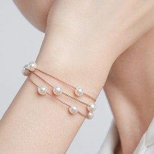 Multi-Layered Pearl Beads Chain Bracelet • Gold Chain Pearl Bracelet • Dainty Layering Pearl Bracelet • Wedding Bracelet • Bridal Bracelet