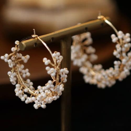 White Flower Earrings Statement Earrings Bridal Floral Etsy