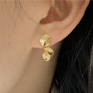 Minimalist 18K Gold-Plated Cute Tiny Leaves Stud Earrings • Small Dangle Leaf Earrings • Hypoallergenic Dainty Drop Floral Earrings