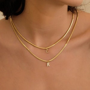 Personalized Initial Letter 18K Gold Herringbone Snake Vine Necklace • Minimalist Alphabet Name Choker • Custom Bridesmaid Gift for Her