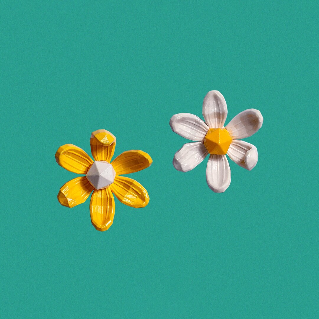 Asymmetrical Yellow White Daisy Stud Earrings Pixelated Etsy Australia
