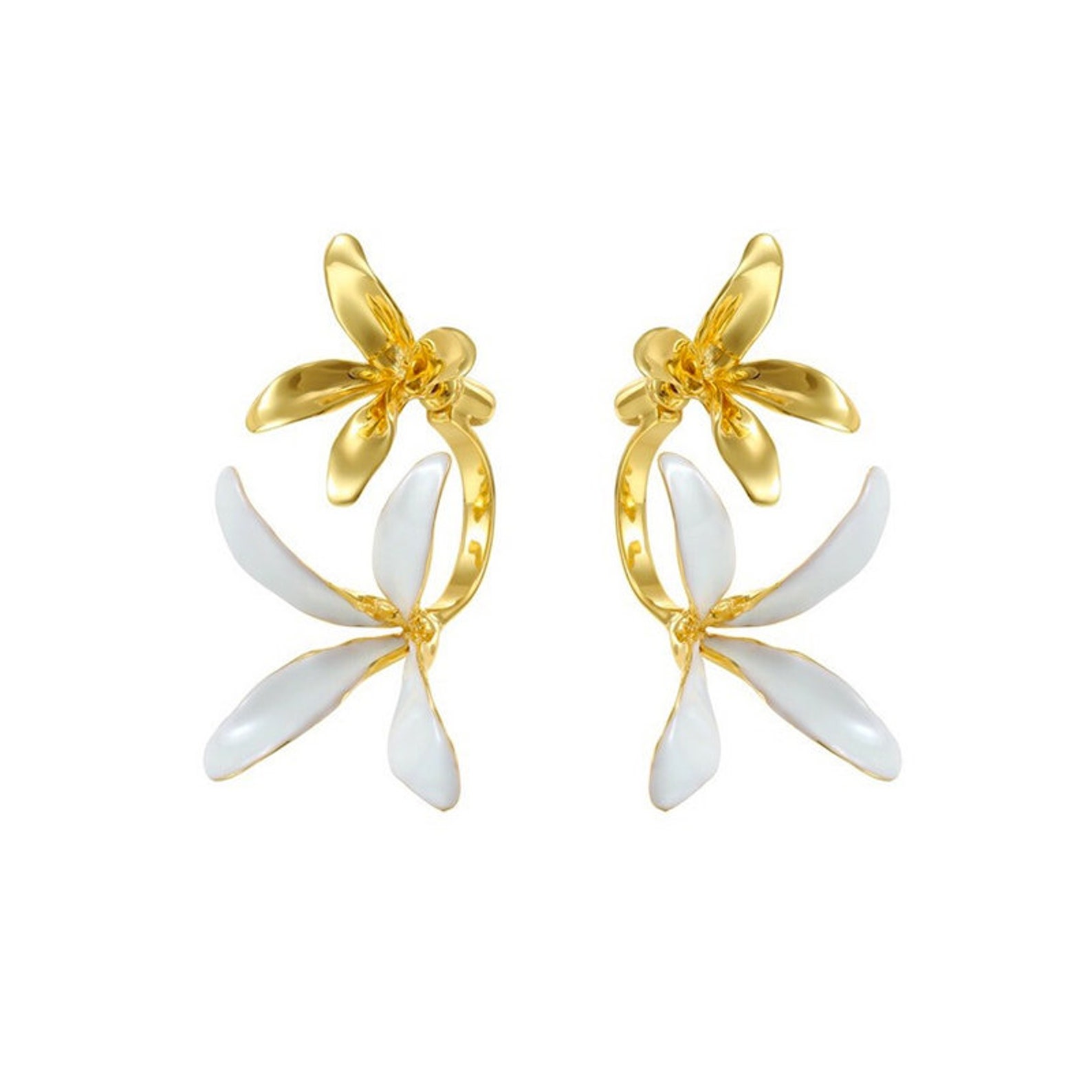 Double Flower 18K Gold Plated Flower Stud Earrings Flower - Etsy