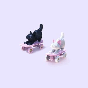 Creative 3D Cartoon Skateboarding Black and White Cats Earrings • Cute Animals Drop Earrings • Cat Dangle Fidget Toy Studs/Clips Earrings