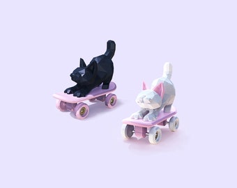 Creative 3D Cartoon Skateboarding Black and White Cats Earrings • Cute Animals Drop Earrings • Cat Dangle Fidget Toy Studs/Clips Earrings