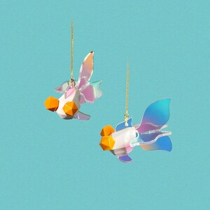 Bubble Eye Goldfish Stud Earrings • Pixelated Animals Earrings • Cartoon Fish Earrings/Clips