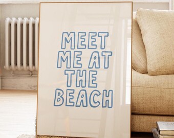 Meet Me At The Beach Print | Trendy Coastal Art Pink, Typography Poster, Beach House Decor, Ocean Wall Art, Girly Print Digital Download