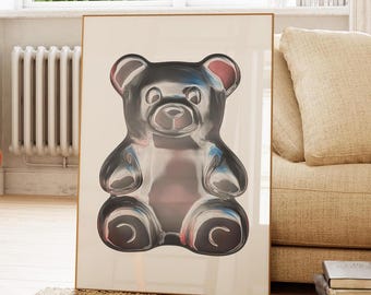 Gummy Bear Wall Art Print | 2000 Wall Art, Trendy Wall Art, Quirky Wall Art, Candy Themed Decor, Y2K Room Decor