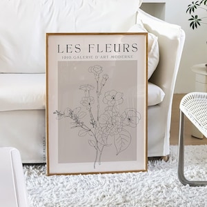 Les Fleurs プリント | ニュートラル フローラル、ボタニカル アート、フローラル イラスト、ニュートラル ボタニカル、フローラル ウォール アート、プレッピー ウォール アート、フラワー アート