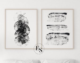 Black Abstract Art Print, Black and White Abstract Art, Printable Art, Gallery Wall Art, Minimal Prints, Modern wall art, Print Set Of 2