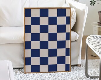 Karierte Wandkunst |  Retro Wandkunst, Groovy Prints, Große Wandkunst, Trendiges Schachbrett, Ästhetisches Zimmerdekor, Moderne Minimalistische Kunst