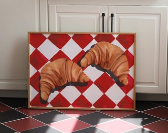 Croissantposter | Voedselprint, poster Franse croissant, bakkerijkunst, ontbijtprint, brunchposter, ontbijtposter, trendy keukenkunst