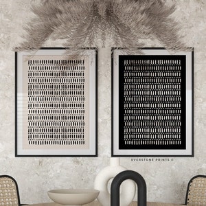 Conjunto de 2 Black Abstract Dot Art | Pôster minimalista moderno, arte de parede com padrão, arte de pincelada, pintura abstrata, pôster de arte de parede