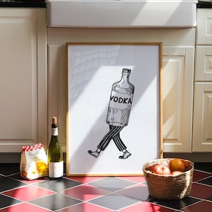 Retro Walking Vodka Art | Bar Cart Art, Kitchen Art, Alcohol Print, Retro Kitchen Art, Bar Prints, Vodka Art, Printable Wall Art
