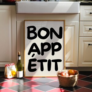 Bon Appetit Print | Kitchen Wall Art, Mid Century Print, French Quote Poster, Minimalistic Kitchen Print, Typography Print, Food Poster