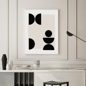 Mid Century Modern Wall Art Print, Neutral Abstract Geometric Digital download Prints, Black Cream Minimal Gallery Art
