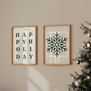 Galerijset van 2 kerstprenten | Kerst afdrukbare Home Decor | Kerstversiering | Moderne kerstmuurkunst | Vakantie printset