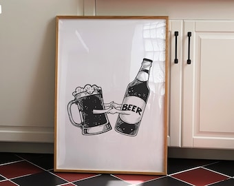 Retro Beer Art | Bar Cart Art, Kitchen Art, Beer Print, Funny Beer Print, Bar Prints, Beer Art, Printable Wall Art