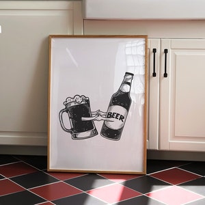 Retro Beer Art | Bar Cart Art, Kitchen Art, Beer Print, Funny Beer Print, Bar Prints, Beer Art, Printable Wall Art