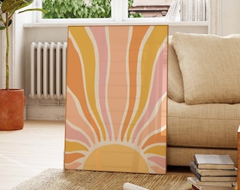 Sunshine Burst Print | Retro Pastel Sun Ray Print, Abstract Sunburst Decor, Retro Wall Art, Hippie Groovy Print, Boho Poster, Printable Art