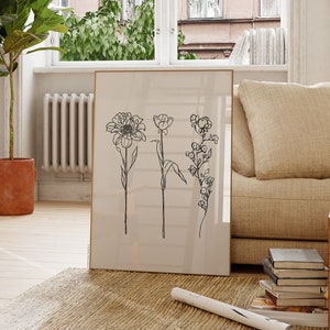 Wildflowers Print | Line Drawing Flowers Print, Botanical Wall Art, One Line Drawing, Minimalist Wall Decor, Floral Wall Art, Digital Art