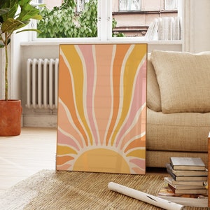 Sunshine Burst Print | Retro Pastel Sun Ray Print, Abstract Sunburst Decor, Retro Wall Art, Hippie Groovy Print, Boho Poster, Printable Art