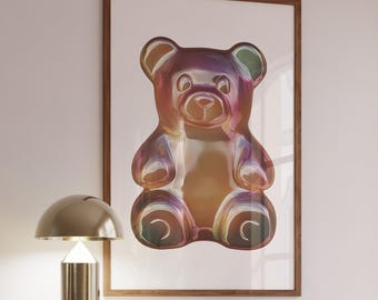 Gummy Bear Wall Art Print | 2000 Wall Art, Trendy Wall Art, Quirky Wall Art, Candy Themed Decor, Y2K Room Decor