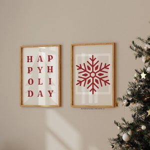Set van 2 kerstprenten | Kerst afdrukbare Home Decor | Kerstversiering | Moderne kerstmuurkunst | Vakantie printset