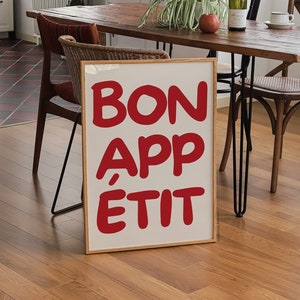 Bon Appetit Print | Kitchen Wall Art, Mid Century Print, French Quote Poster, Minimalistic Kitchen Print, Typography Print, Food Poster