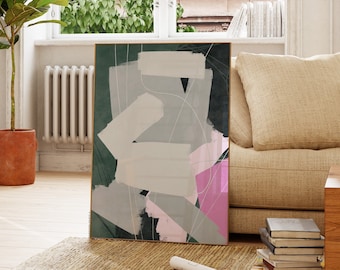 Green Pink Abstract Art | Abstract Collage, Gallery Wall Art, Minimal Prints, Abstract Wall Art, Modern Wall Art, Printable Poster