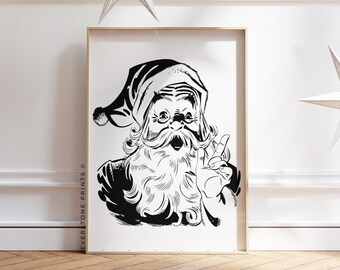 Santa Claus Print | Vintage Christmas, Retro Santa, Christmas Poster, Christmas Wall Art, Printable Wall Art