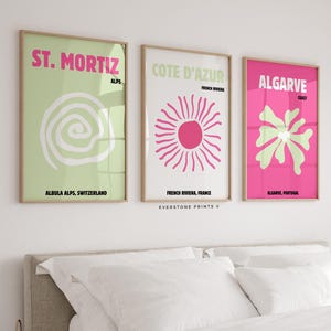 Set of 3 Preppy Room Decor | Travel Poster, Girly Dorm Art, Colorful Y2K Posters, Trendy Girly Art, Printable Digital Art