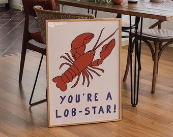 Lobster Print | Retro Food Art, Vintage Food Print, Seafood Print, Mid Century Print, Modern Kitchen Wall Art, Funny Kitchen Art