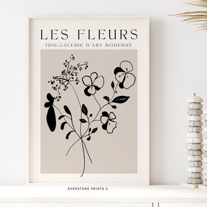Les Fleurs プリント | ニュートラル フローラル、ボタニカル アート、ボヘミアン デコレーション、ギャラリー ボヘミアン アート、ニュートラル ボタニカル、フローラル ウォール アート、フラワー アート
