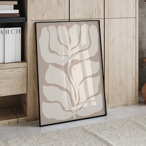 Arte floreale astratta / Arte murale beige nera, Arte botanica beige neutra, Illustrazione floreale, Poster botanico stampabile