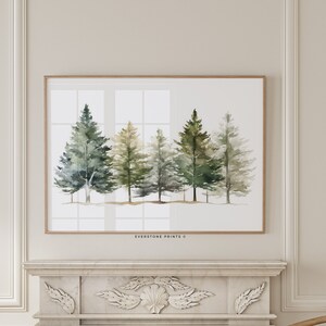 Christmas Evergreen Trees Print | Winter Painting, Trees Printable Wall Art, Christmas Wall Art, Watercolor Painting, Rustic Farmhouse Art