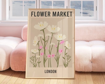 Flower Market Print | Floral Poster, Botanical Wall Art, Flower Wall Print, Pastel Flower, Soft Color Print, Printable Wall Art