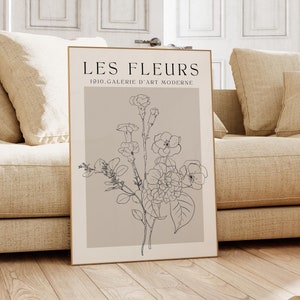 Les Fleurs プリント | ニュートラル フローラル、ボタニカル アート、ボヘミアン デコレーション、ギャラリー ボヘミアン アート、ニュートラル ボタニカル、フローラル ウォール アート、フラワー アート