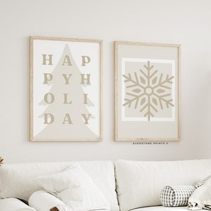 Set van 2 kerstprenten | Kerst afdrukbare Home Decor | Kerstversiering | Moderne kerstmuurkunst | Vakantie printset