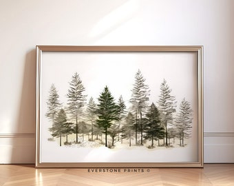 Winter Pine Forest Christmas Painting | Snowy Winter Landscape, Christmas Pine Trees, Watercolor Landscape, Christmas Decor