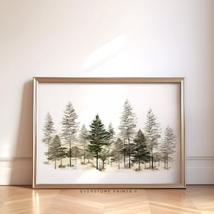 Winter Pine Forest Christmas Painting | Snowy Winter Landscape, Christmas Pine Trees, Watercolor Landscape, Christmas Decor