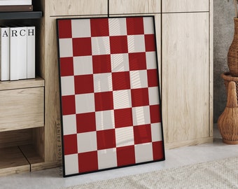 Karierte Wandkunst |  Retro Wandkunst, Groovy Prints, Große Wandkunst, Trendiges Schachbrett, Ästhetisches Zimmerdekor, Moderne Minimalistische Kunst