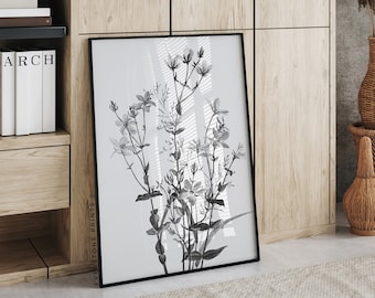 Black and White Botanical Flower Print | Wildflower Wall Art (Digital Download)
