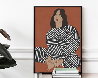 Abstract People Art | Female Figure Art, Mid Century Art, Figure Painting, Abstract Wall Art, Living Room Wall Art, Wall Decor