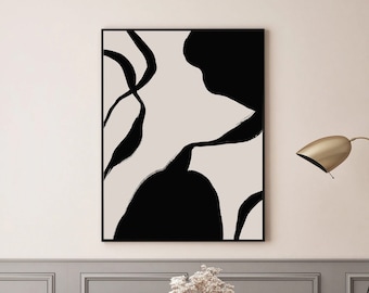 Impresión de arte abstracto en negro, arte abstracto en blanco y negro, arte imprimible, arte mural de galería, impresiones minimalistas, arte mural moderno, póster imprimible