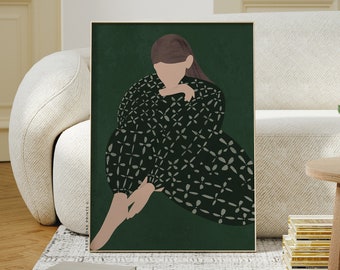 Abstract People Art | Female Figure Art, Mid Century Art, Figure Painting, Abstract Wall Art, Living Room Wall Art, Wall Decor